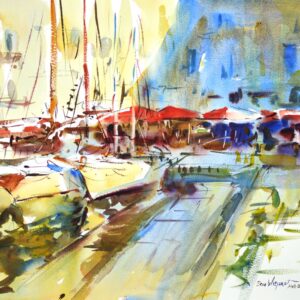 4617 Honfleur Reflections, Original Watercolor Painting by Eric Wiegardt AWS=DF, NWS