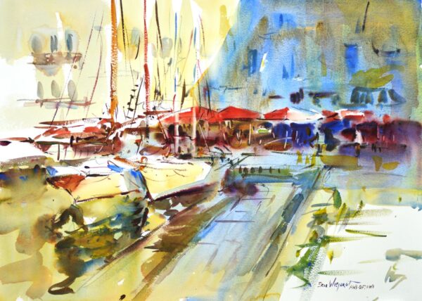 4617 Honfleur Reflections, Original Watercolor Painting by Eric Wiegardt AWS=DF, NWS