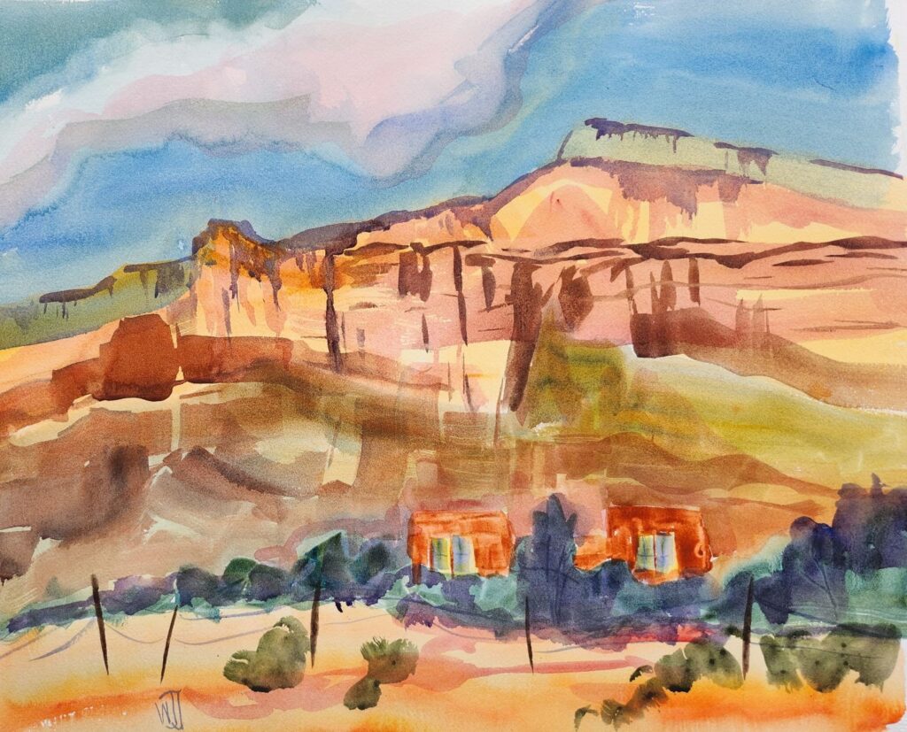 Georgia's Place, original watercolor painting of red rock formations